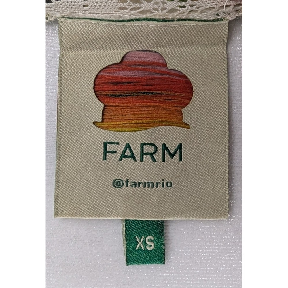 Farm Rio Floral Lace Trim Crop Top Puff Sleeve Button Front XS Multi Color - Picture 4 of 4